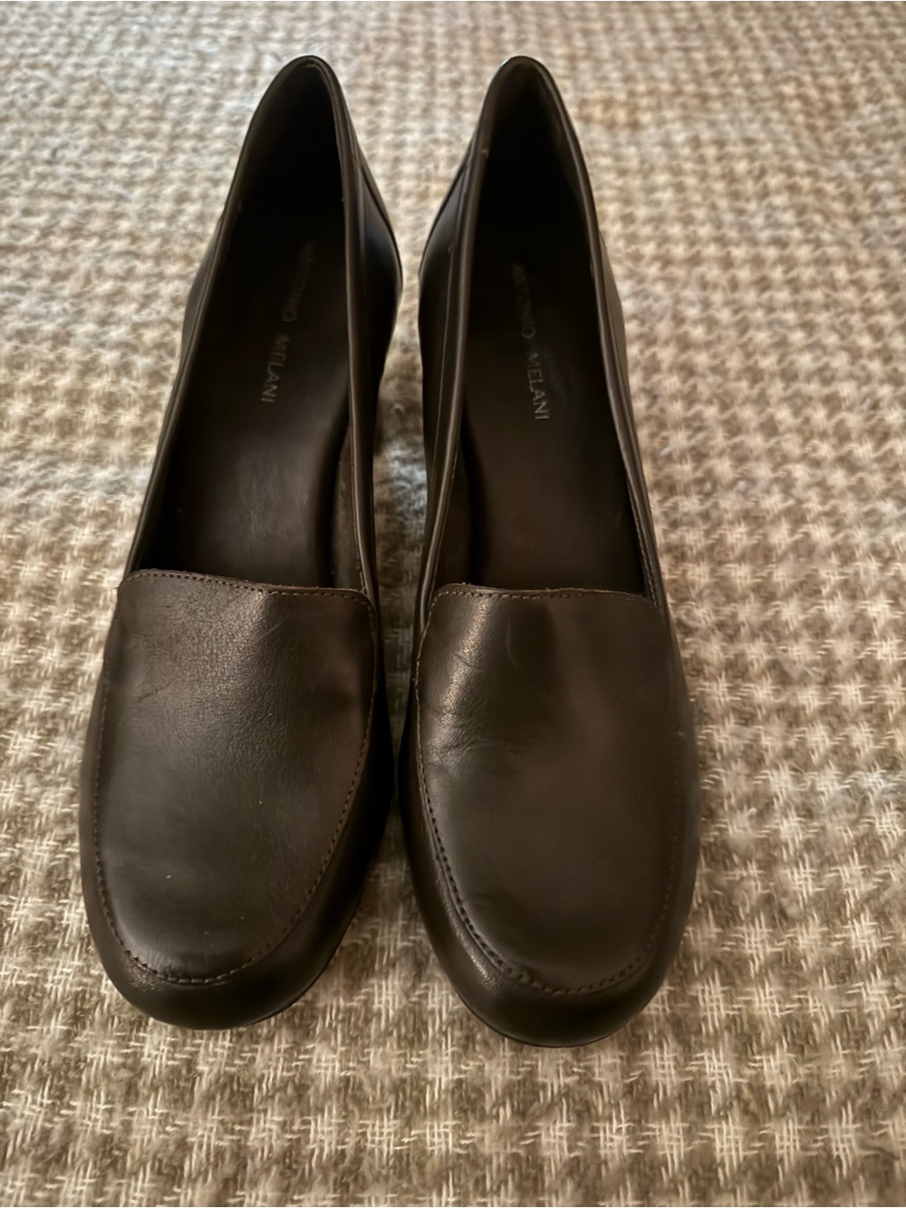 Antonio Melani Dark Brown Leather Healed Slip-On Loafers